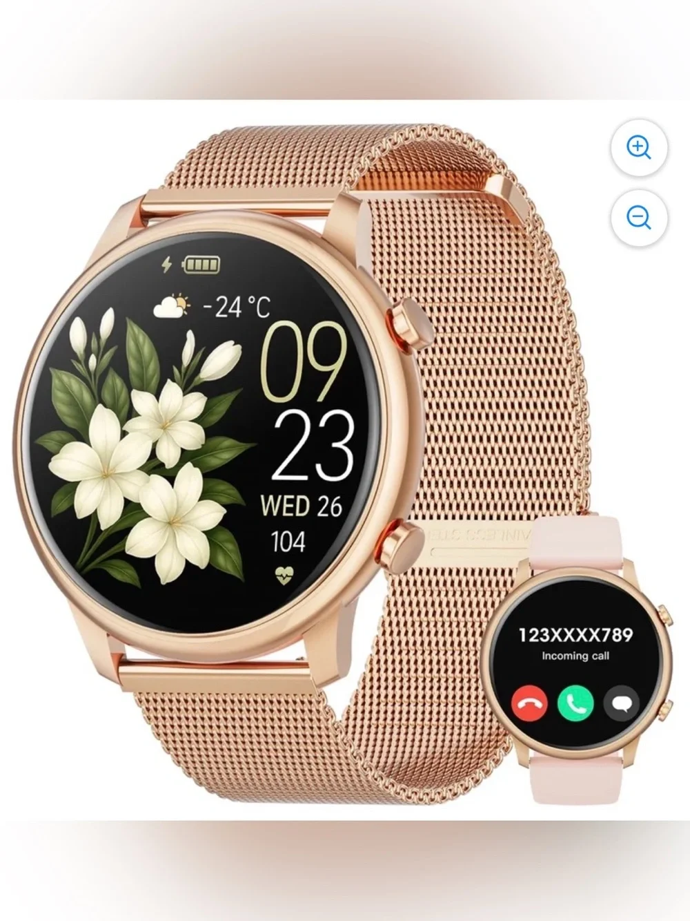 Rose Gold Smartwatch - Stylish Women's Fitness Watch with Touchscreen